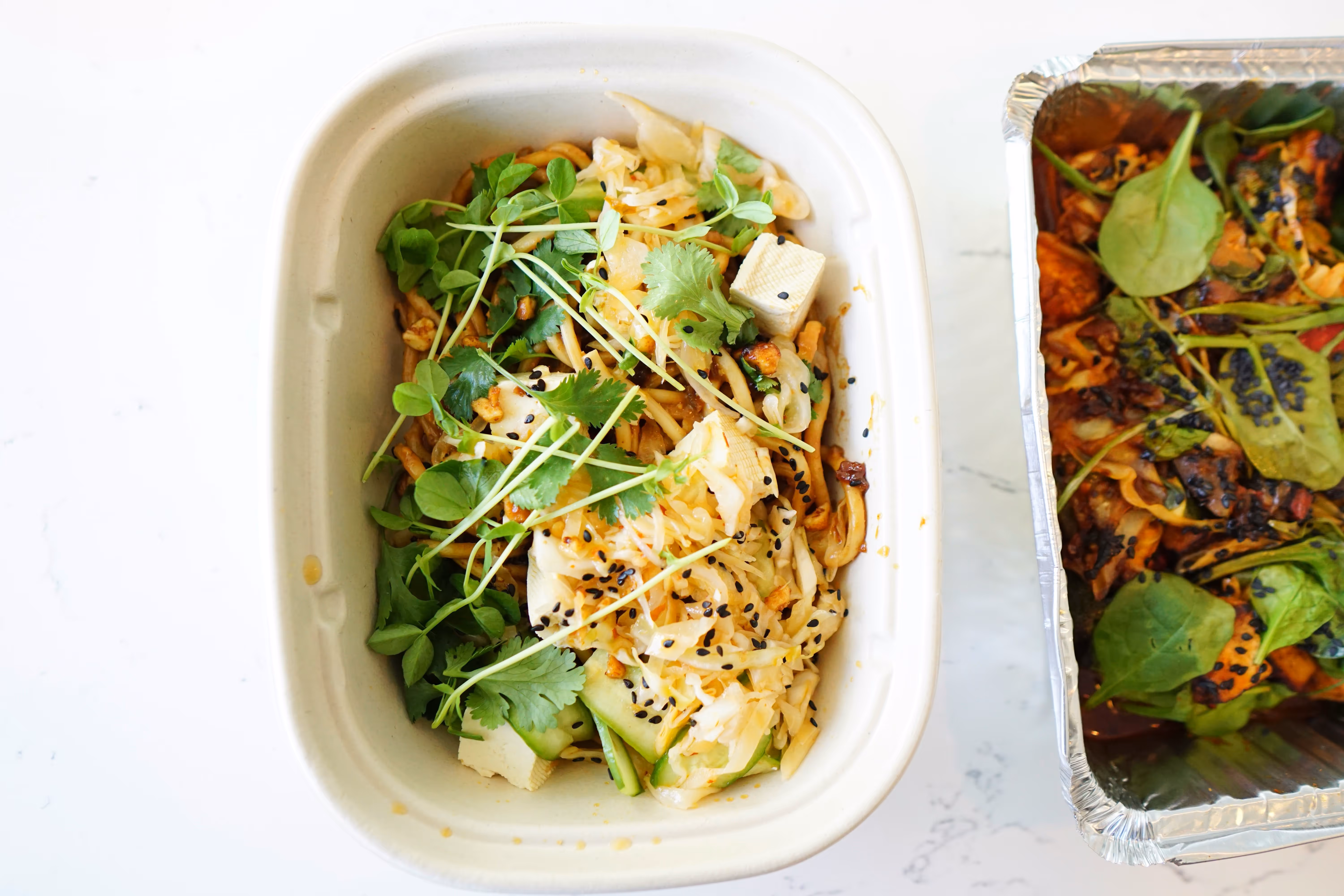 Precooked food in a lunch box
